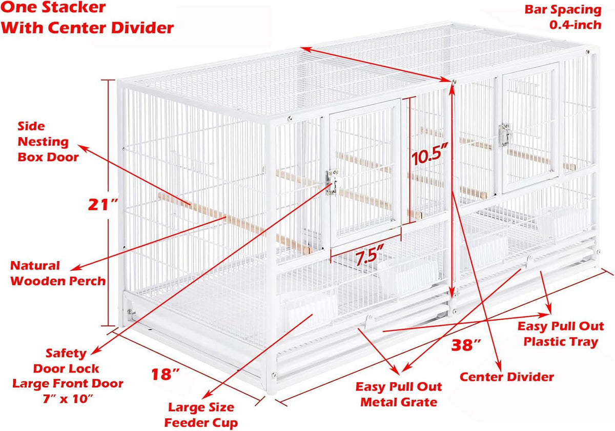 Combo Stacker Center Divided Breeder Breeding Bird Flight Double Rolling Cage for Aviaries Canaries