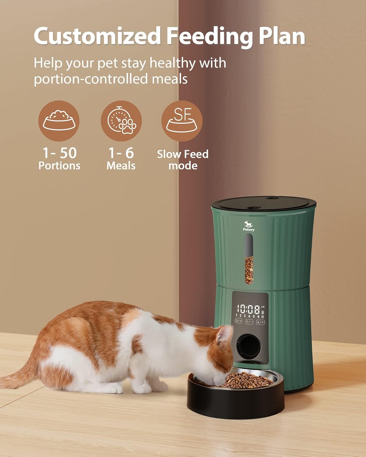 Petory Timed Automatic Cat Feeders - 4L Programable Dry Food Dispenser for Cats and Small Medium