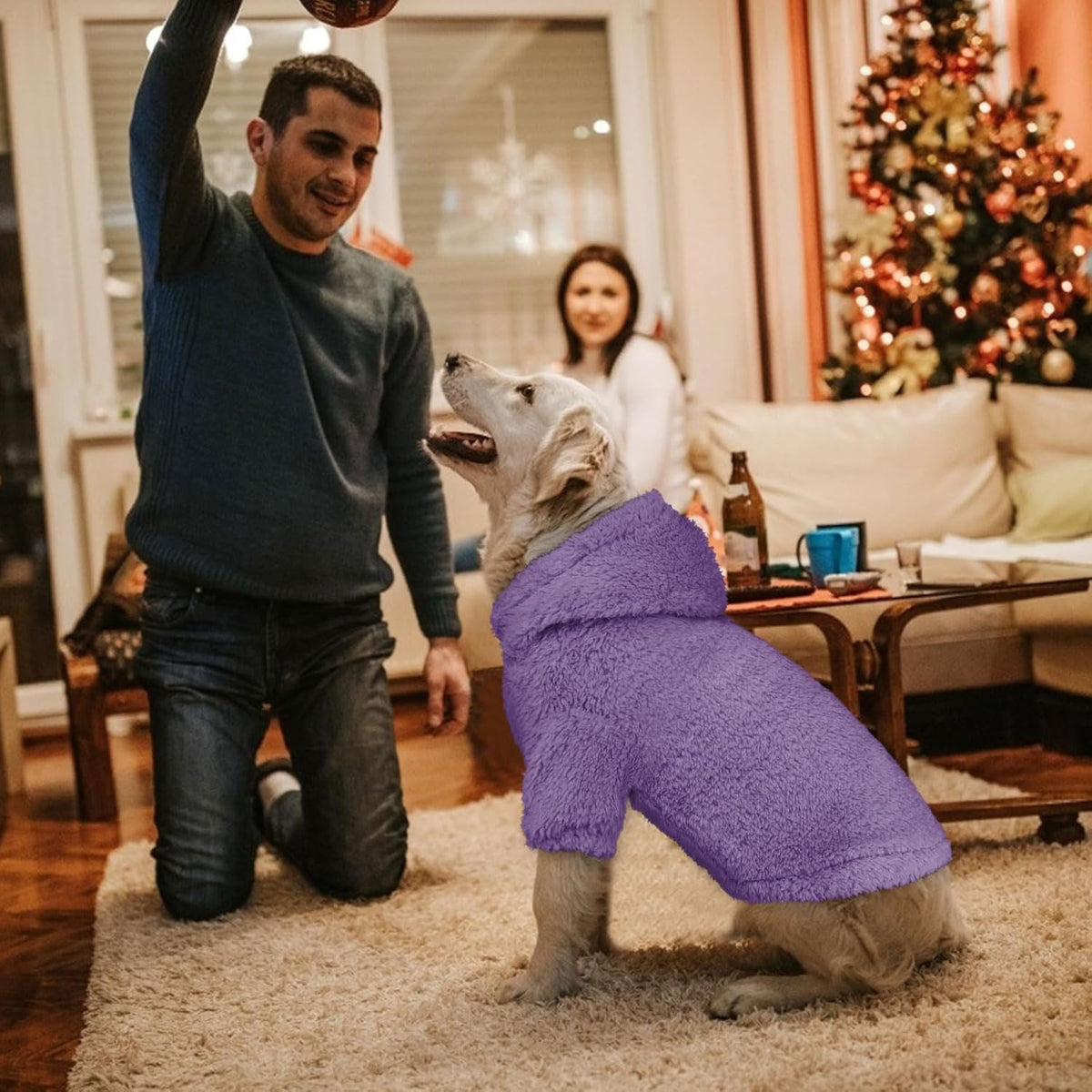 Fuzzy Dog Sweaters for Large Dogs Pet Hoodie Clothes Warm Soft Pet Coats Hooded Sweatshirt Dog
