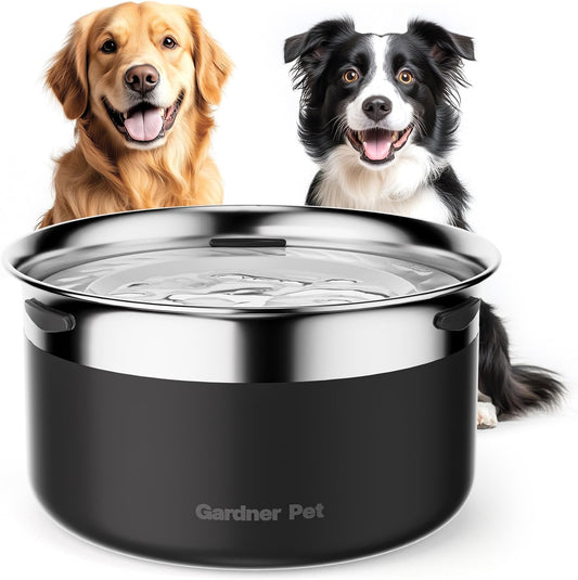 Gardner Pet Dog Bowls 1 Gallon (3.85L) Stainless Steel No Spill Dog Water Bowl, Slow Water Feeder