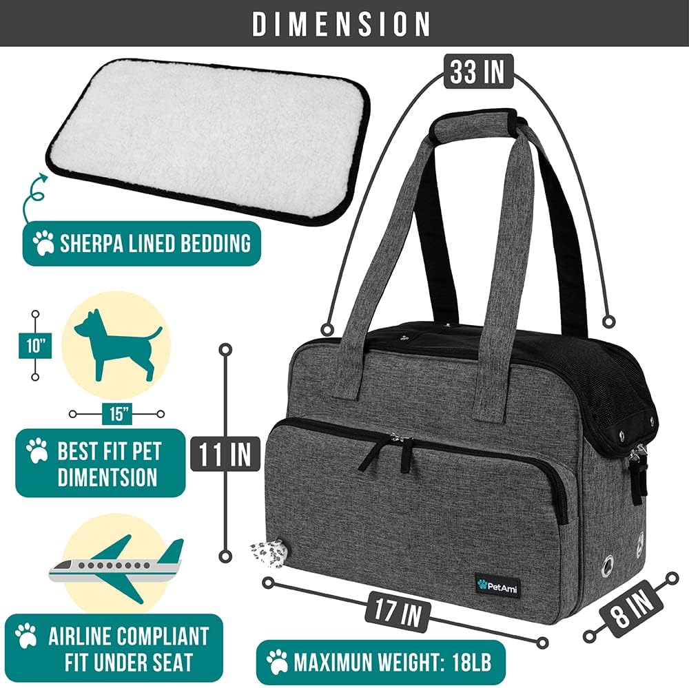 PetAmi Small Dog Purse Carrier, Soft-Sided Pet Carrier Bag with Pockets, Portable Puppy Cat Travel