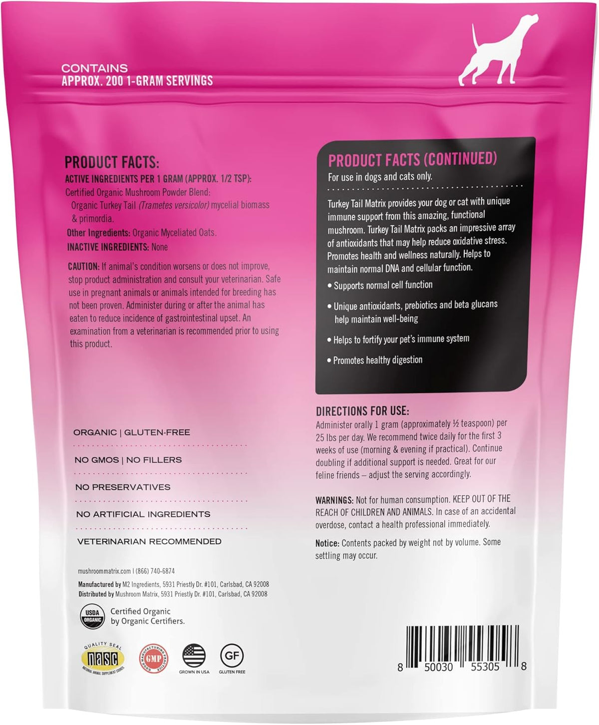 Om Mushroom Matrix Turkey Tail Mushroom Pet Supplement Powder, Provides Immunity Support & Holistic