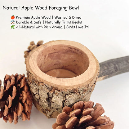 Bird Perch with Safe Bowl Wood & Pinecones - Bird Toys Chew Toys 100% Natural & Durable for