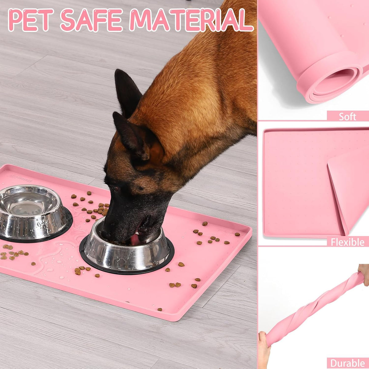 MateeyLife Silicone Cat & Dog Food Mat for Floors Waterproof, Anti-Slip Dog Bowl Mats for Food and