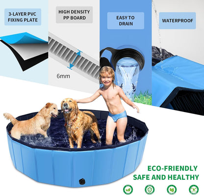 Foldable Dog Pool, 32" x 8" Kiddie Pool with Hard Plastic, Non-Slip Dog Bath Tub for Outdoor