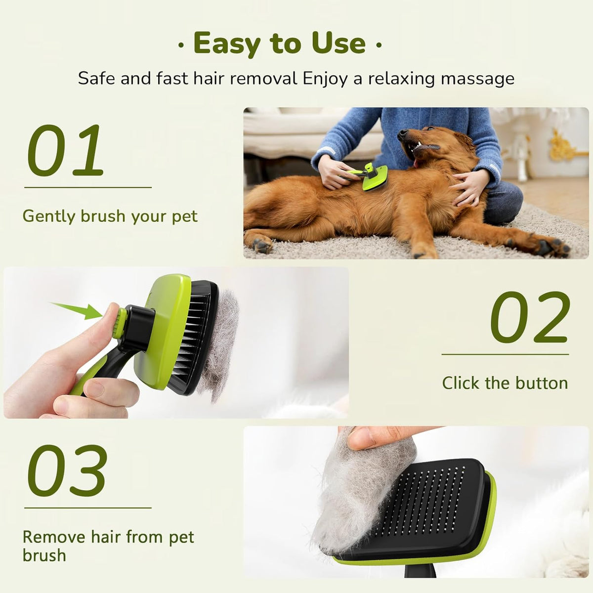 Pecute Self-Cleaning Slicker Brush for Dogs, Cats, Lightweight Dog Brush for Shedding Massaging