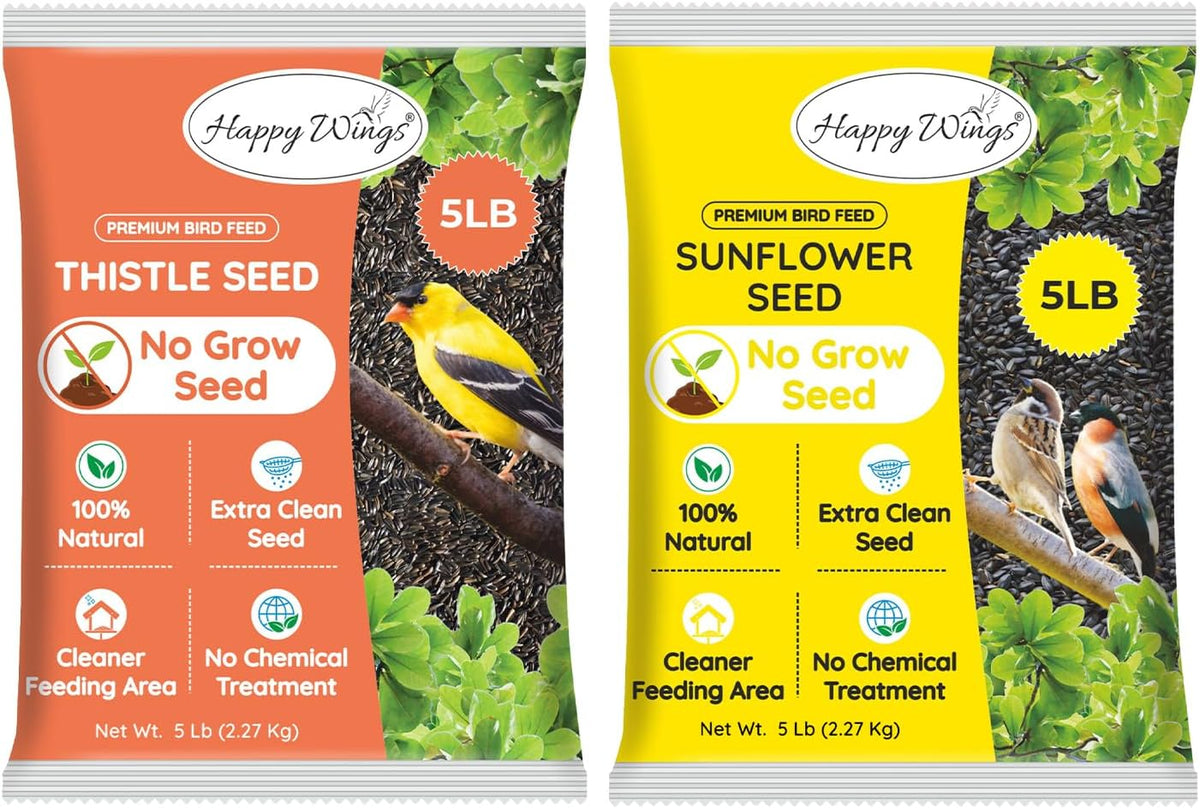 Nyjer Seed & Sunflower Seeds Wild Bird Food Combo - 5 Pound Pack I No Grow Seed I Bird Food for