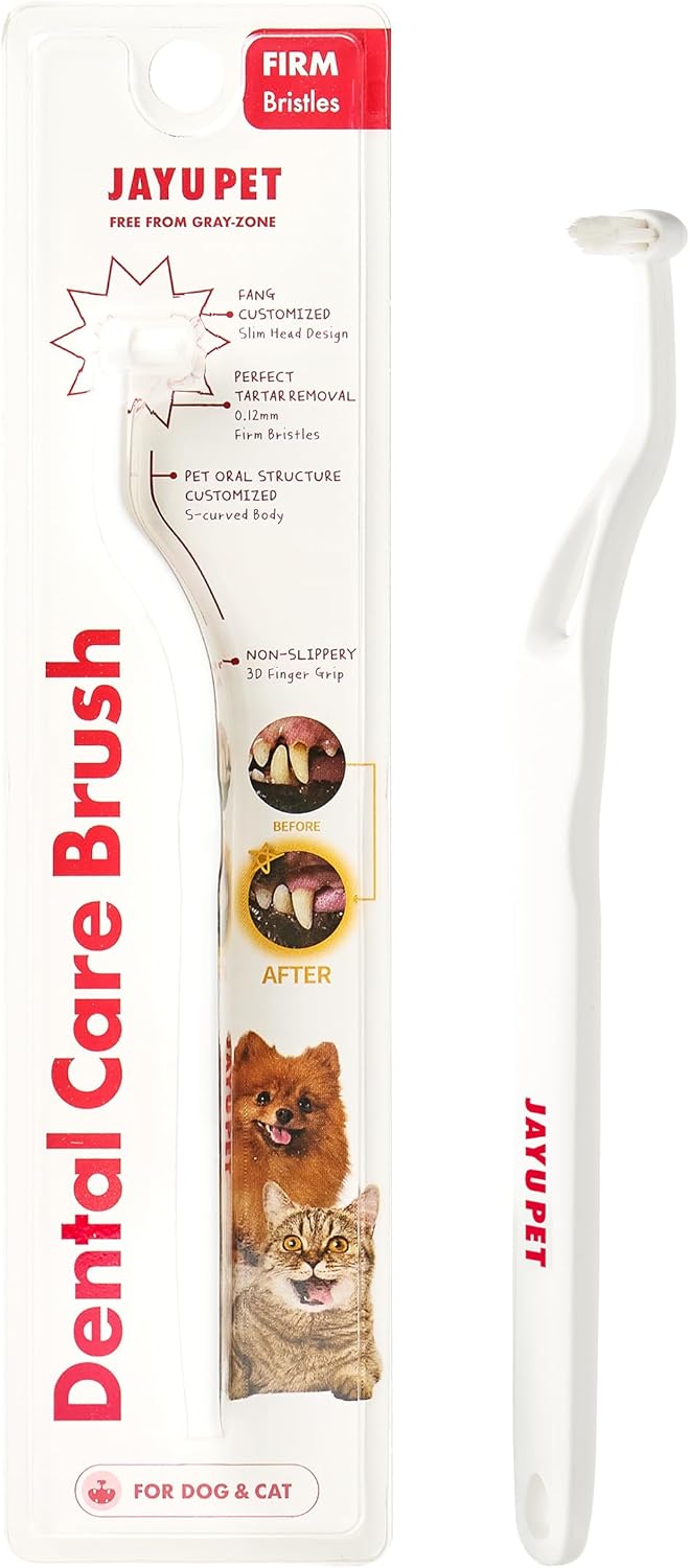 JAYU PET Dental Care Brush (Firm Bristles) 1ea - Resilient Dog Toothbrush, Cat Toothbrush for