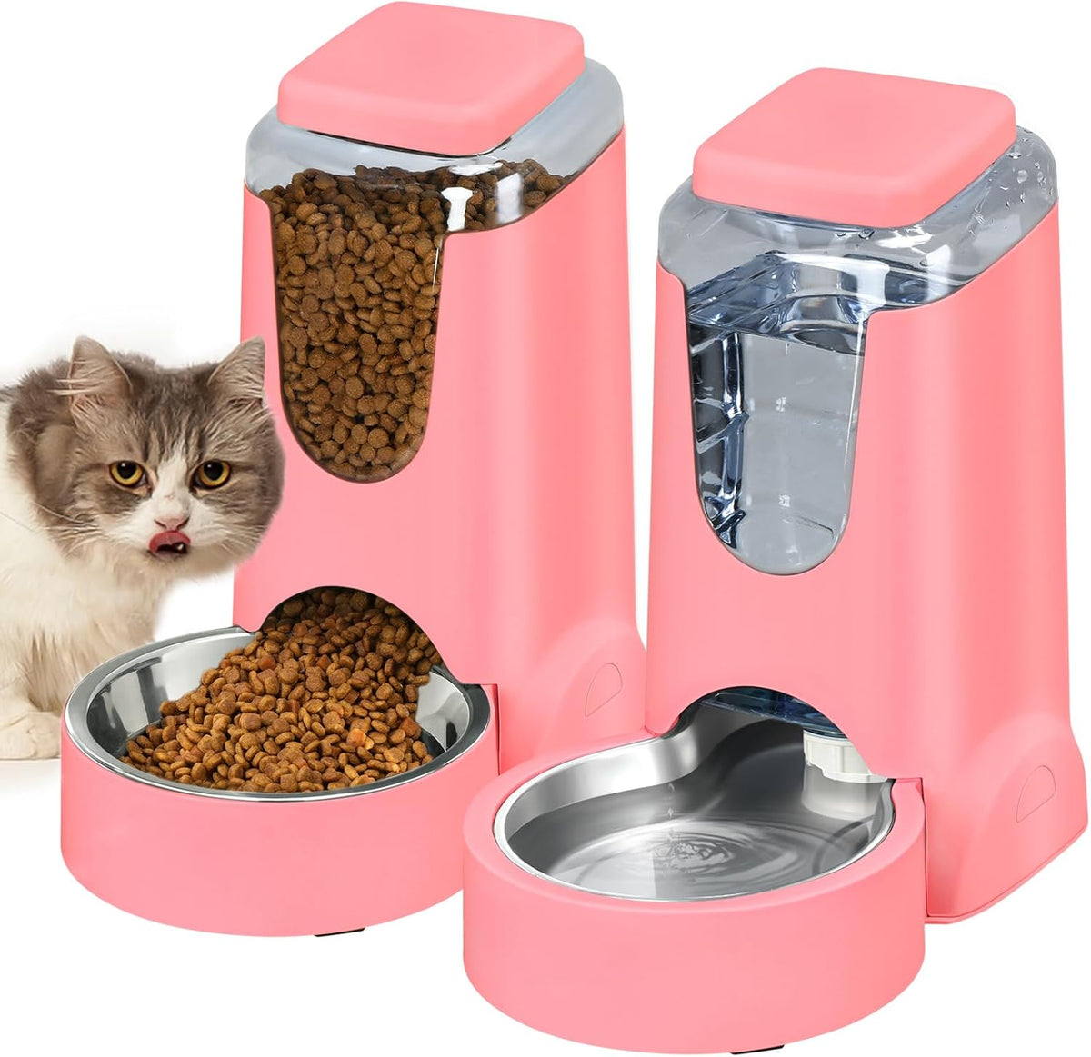 Automatic Cat Feeder and Water Dispenser with Stainless Steel Bowl Dog Gravity Food Feeder and