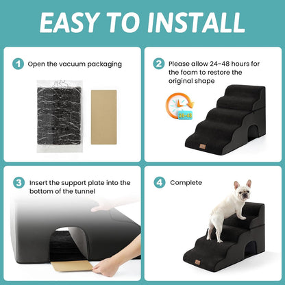 Extra Wide Dog Stairs with Tunnel, Detachable Large Pet Step for Small Medium Dog, Puppy or Cat