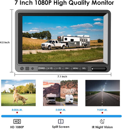 Digital Wireless Backup Camera System Kit, IP69K Waterproof Wireless 2 Rear View Camera + 7?™â€?LCD