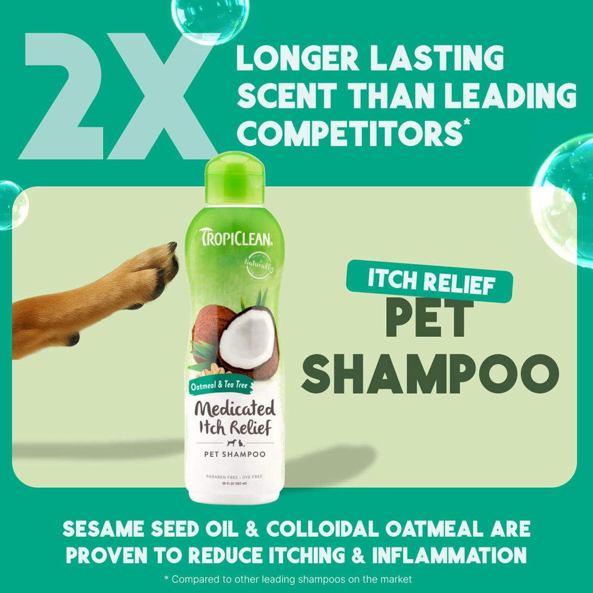 TropiClean Oatmeal Dog Shampoo for Itchy Skin Relief, Soothing Medicated Itch Relief, with Vitamin