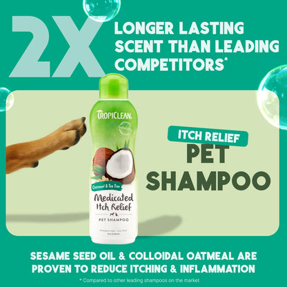 TropiClean Oatmeal Dog Shampoo for Itchy Skin Relief, Soothing Medicated Itch Relief, with Vitamin