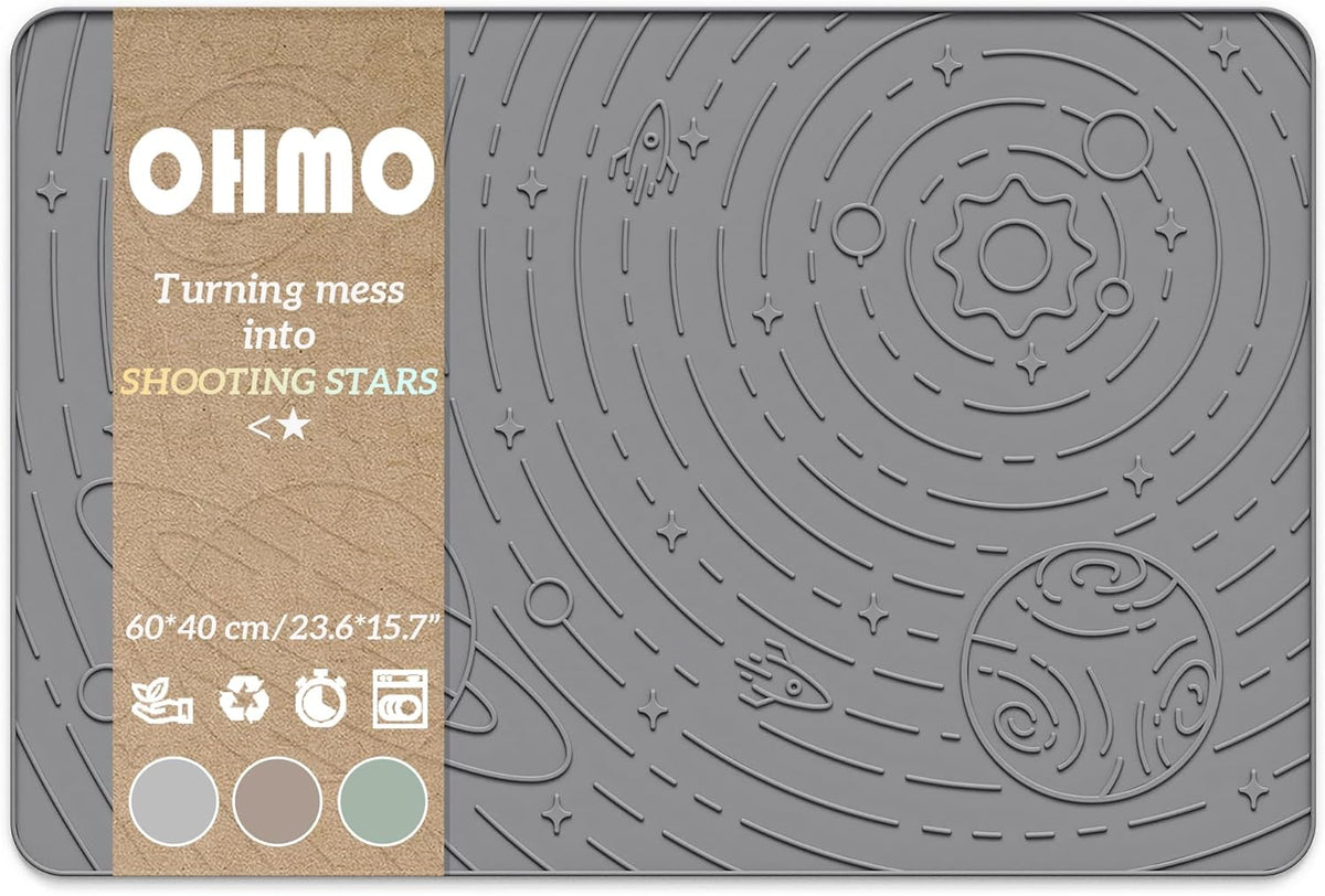 OHMO Dog Food Mat, Silicone Waterproof Cat Food Mat, Non-Skid Spill Proof Pet Feeding Mat for Food