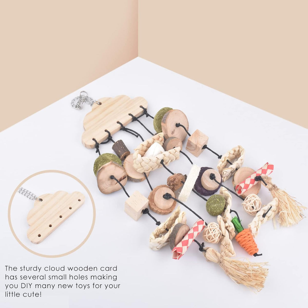 Bissap Rabbit Chew Toy, Bunny Cage Hanging Chew Toys and Treats Wooden with Snacks for Guinea Pigs