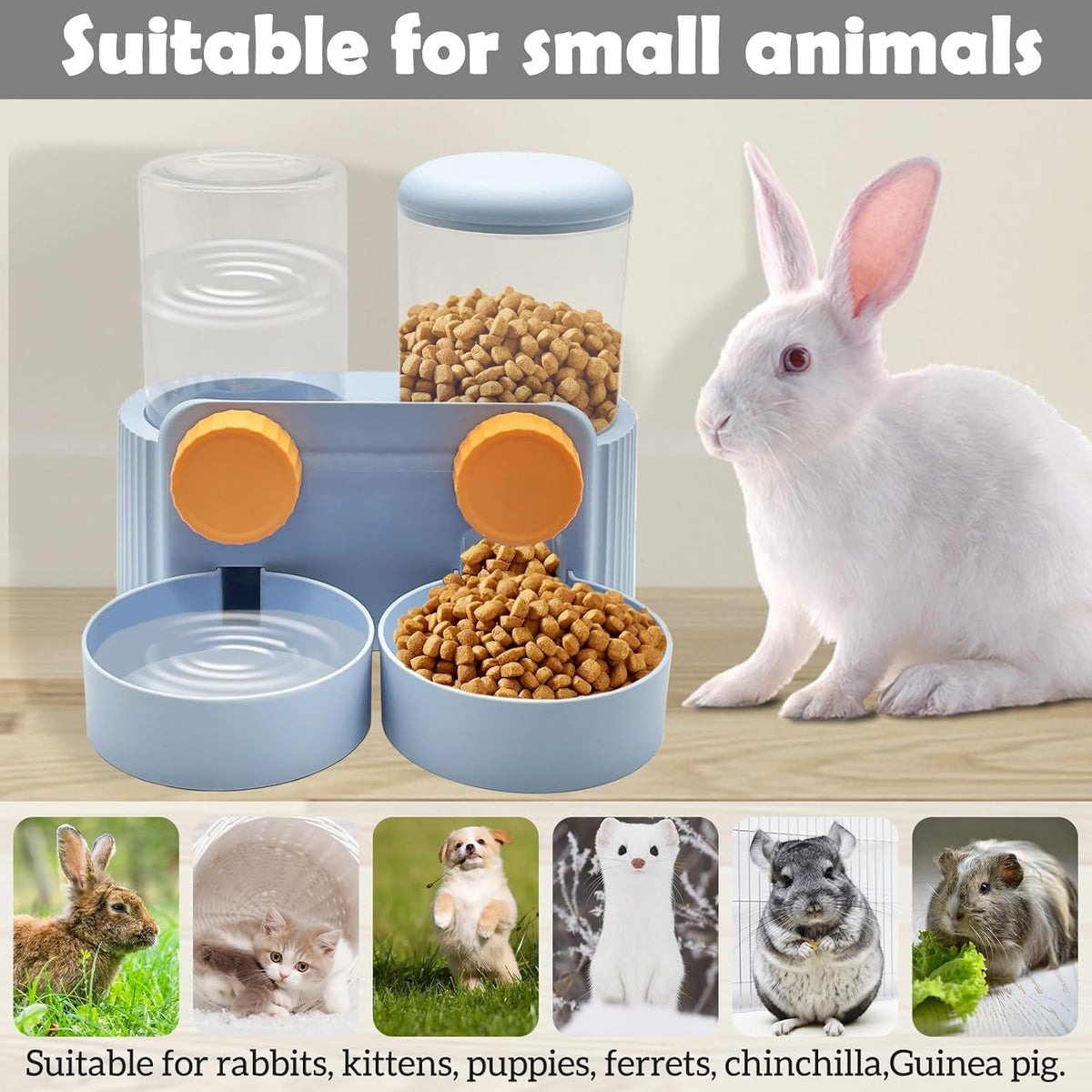 kathson Automatic Rabbit Food and Water Dispenser for Cage, Auto Gravity Bunny Feeder and Water Set