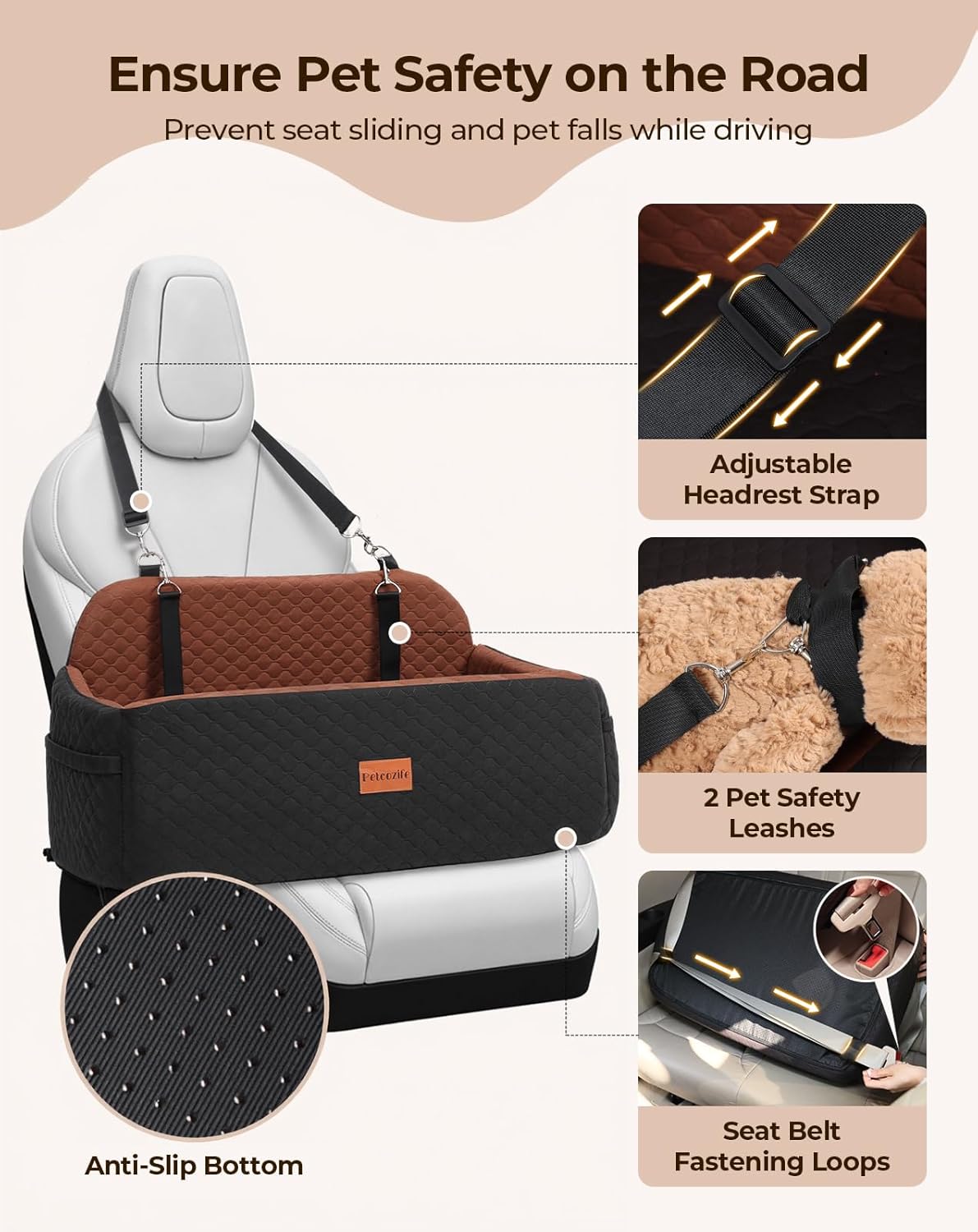 Dog Car Seat for Large Medium Dogs, Pet Car Seat Under 55 lbs or 2 Puppies, Removable Washable Pets