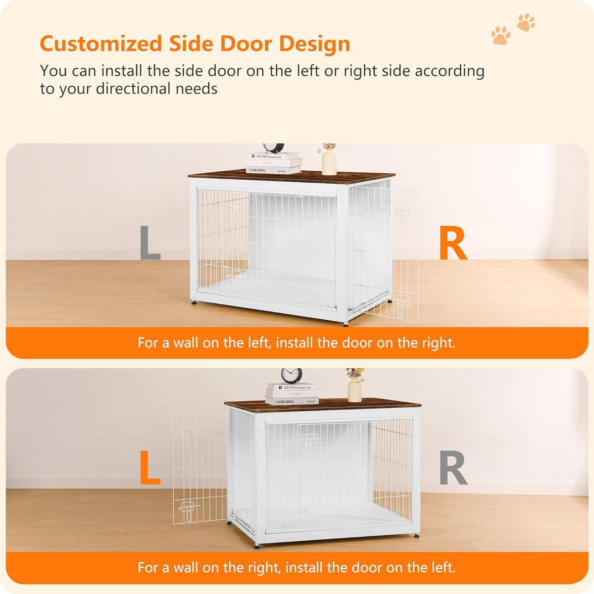 DWANTON Dog Crate Furniture with Cushion, Wooden Kennel Table with Double Doors, Indoor Dog House