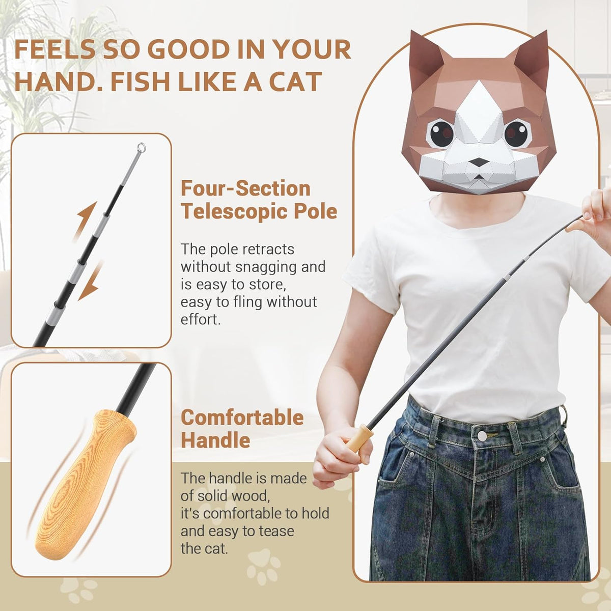 ROSAUI Cat Teaser Wand Toys, Interactive Bird Toy for Indoor Kittens, 53.15’’ Long Cat Fishing Pole