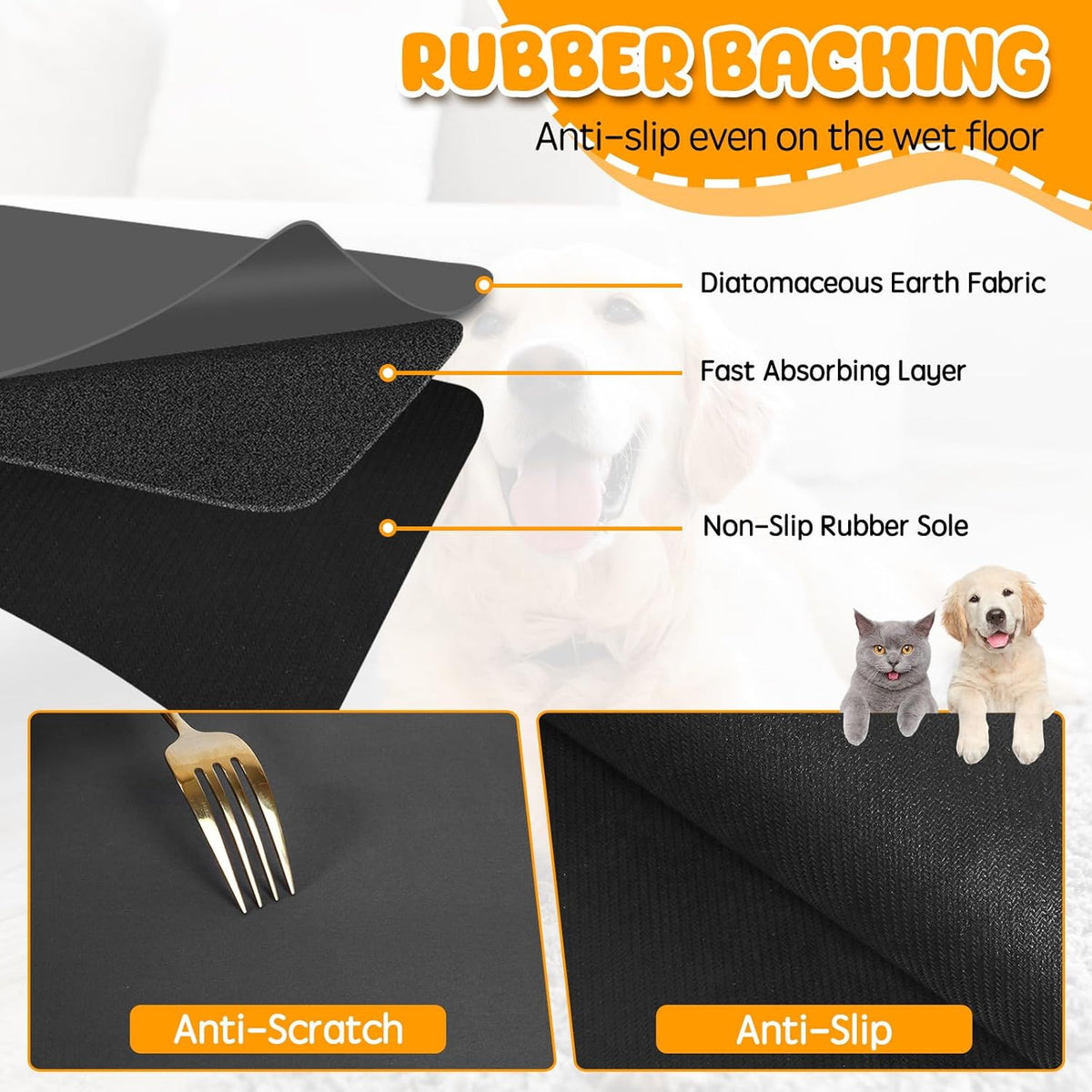 Dog Food Mat, 39.4"x31.5" Largest Absorbent Dog Mat for Food and Water, Non Skid Cat Bowl Mat, No