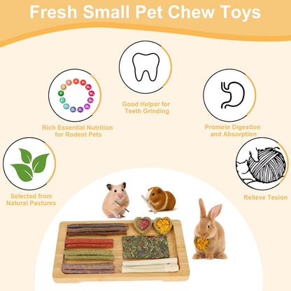 65PCS Rabbit Bunny Guinea Pig Chew Toys Treats, Chinchilla Hamster Chews Toys for Teeth, Timothy