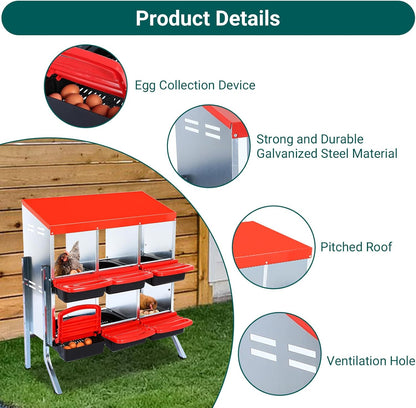 Chicken Nesting Box, 6 Hole 2 Layer Hen Nest Boxes with Legs, Roll Away Eggs Laying Boxes,Cleanable