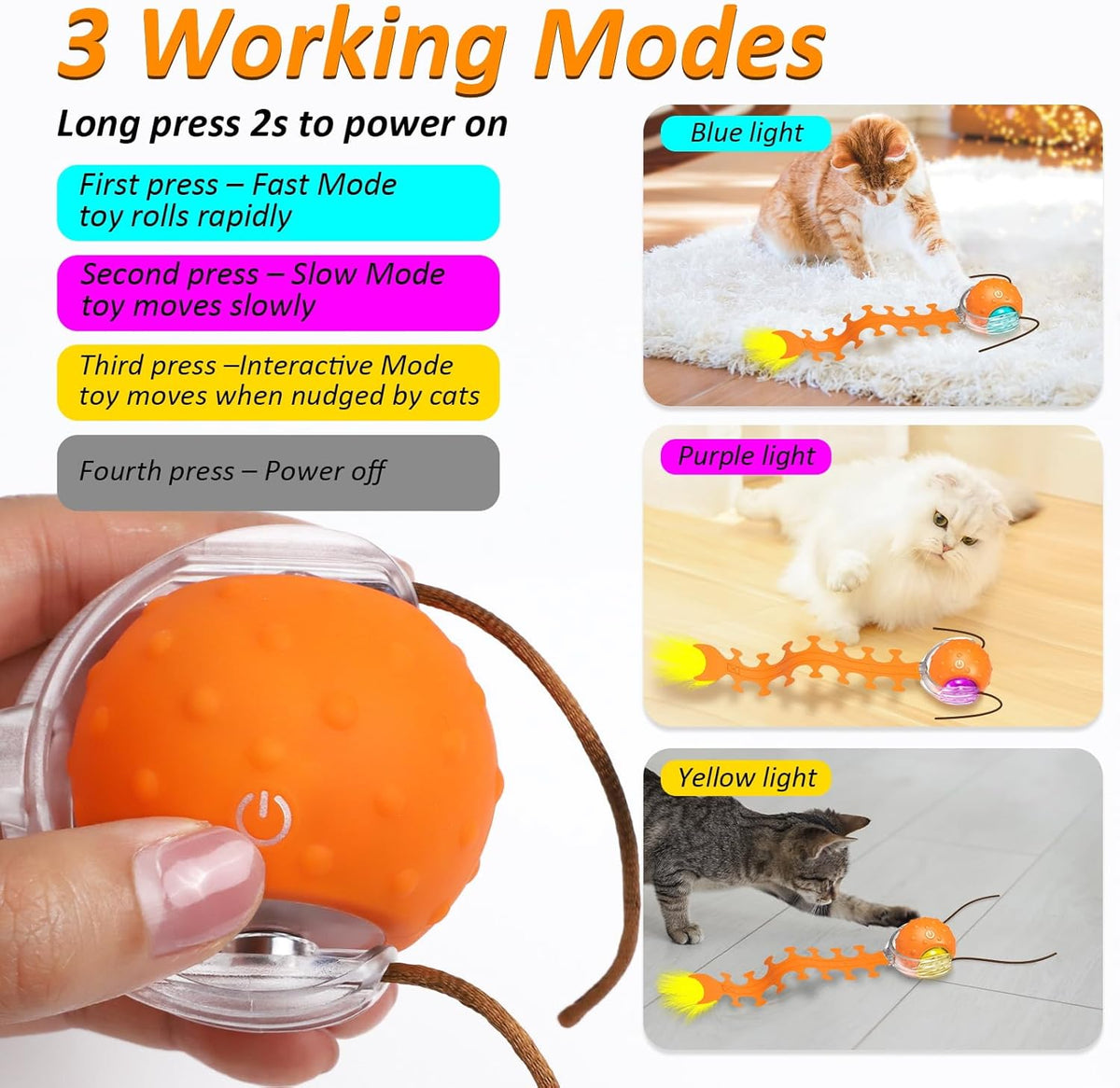 Interactive Cat Toys for Indoor Cats, Fast Rolling Cat Ball with Centipede Tail, Birds Chirping