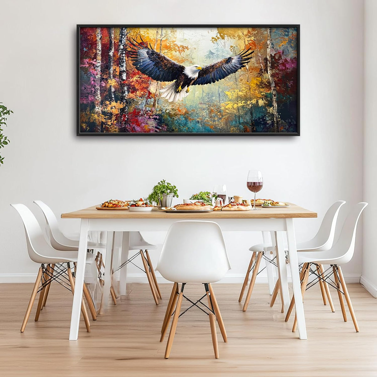 Extra Large Framed Bald Eagle Wall Art,Abstract Colorful Forest Wall Decor,Autumn Fall Forest