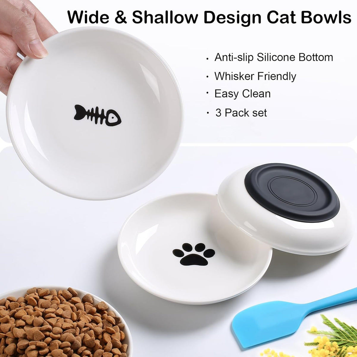Cat Food Bowl,Healthy Ceramic Cat Bowls for Indoor Cats,Anti Whisker Fatigue Cats Dishes