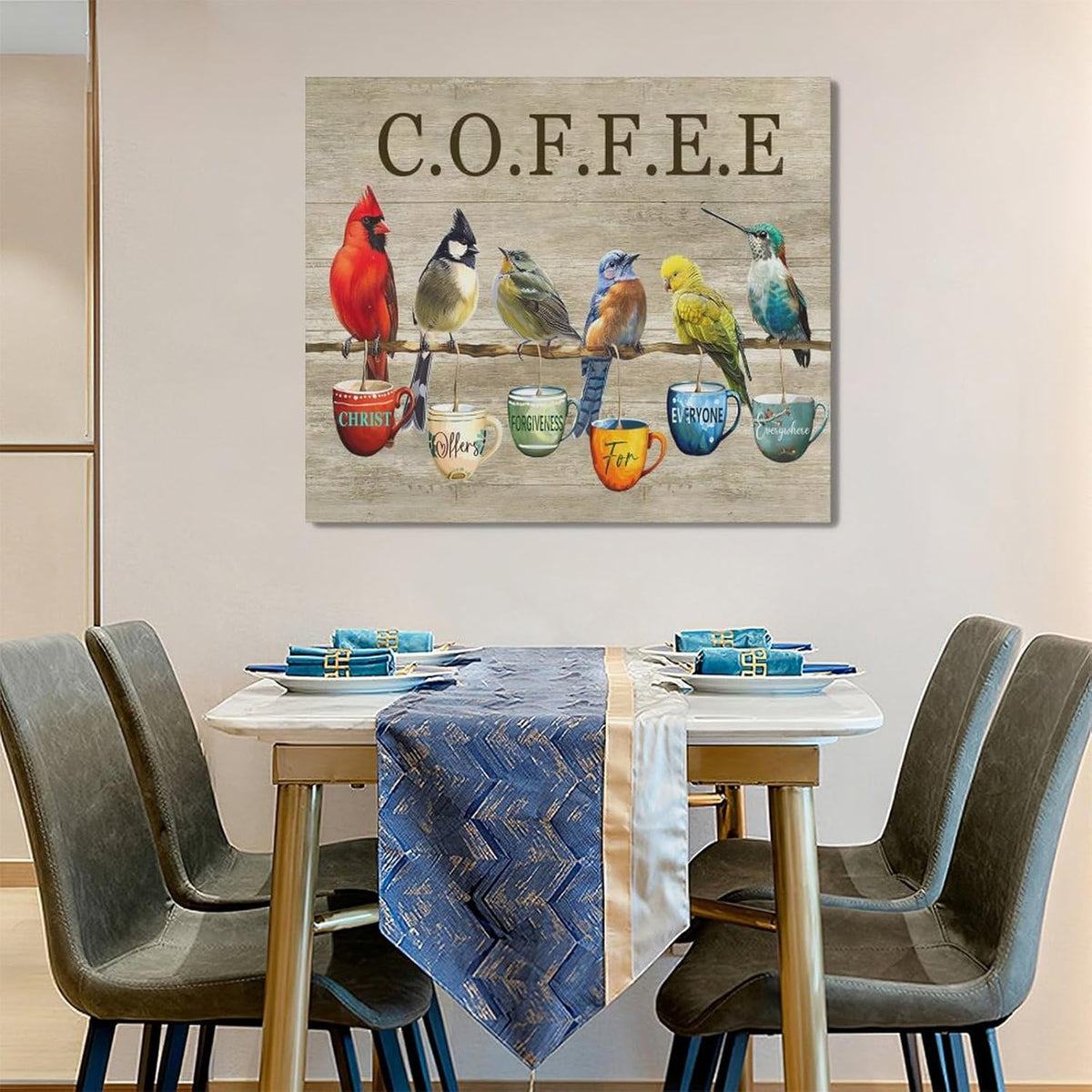 Rustic Bird Coffee Wall Art Kitchen Christ Coffee Pictures Wall Decor Farmhouse Cardinal