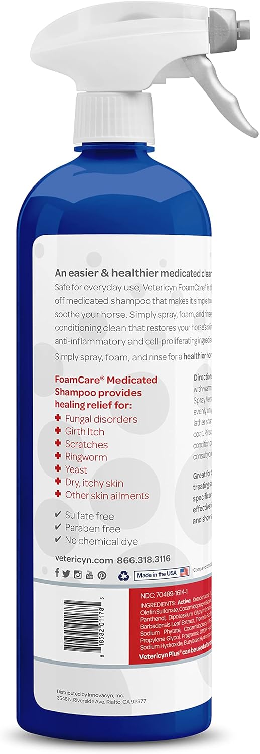 Vetericyn FoamCare Medicated Horse Shampoo | Sprayable Equine Shampoo with Ketoconazole for Healing