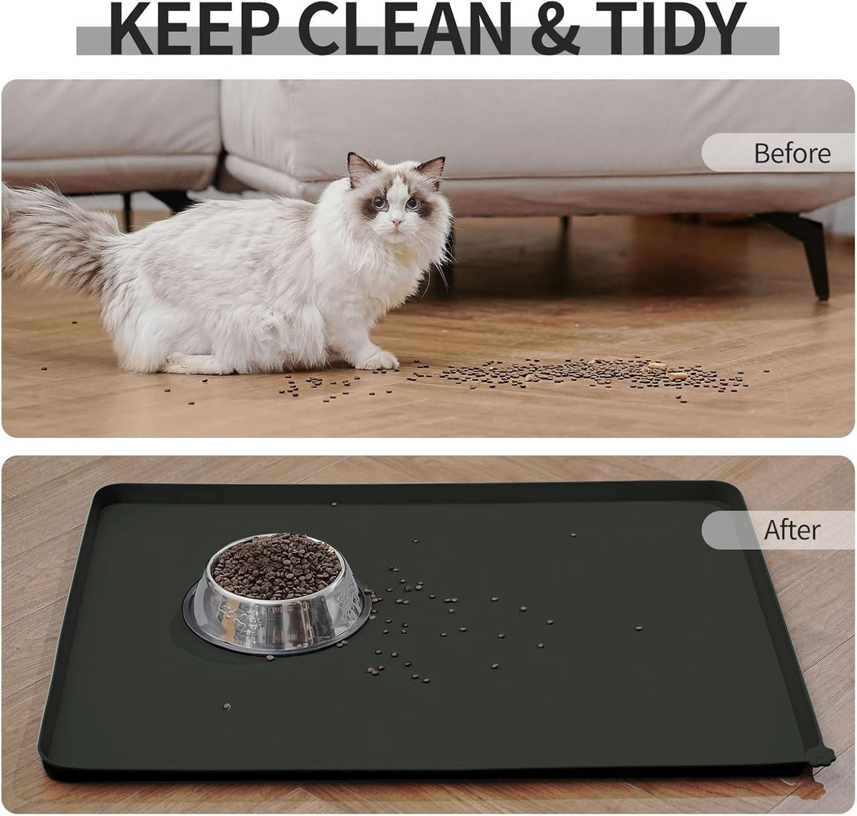 Waterproof Pet Feeding Mat with High Raised Edges, Heavier and Thicker Placemats for Cat Dog Water
