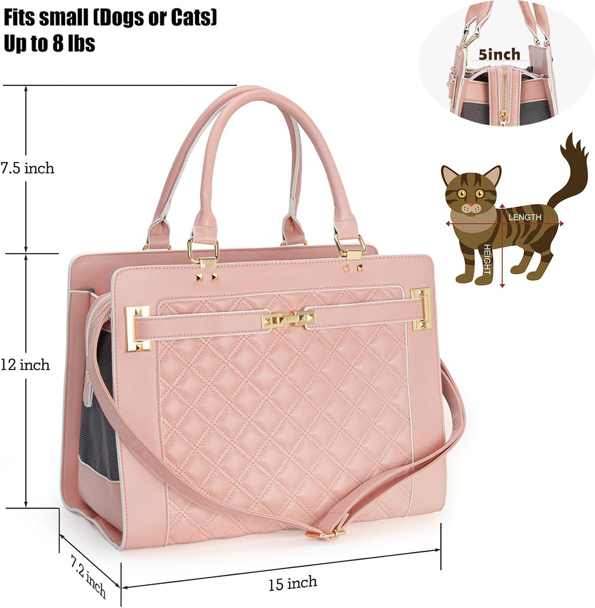 Fashion Pet Carrier Dog Cat Carrier Purse Soft-Sided Leather Handbag Pet Tote Bag for Small Dogs
