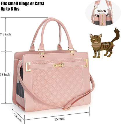 Fashion Pet Carrier Dog Cat Carrier Purse Soft-Sided Leather Handbag Pet Tote Bag for Small Dogs