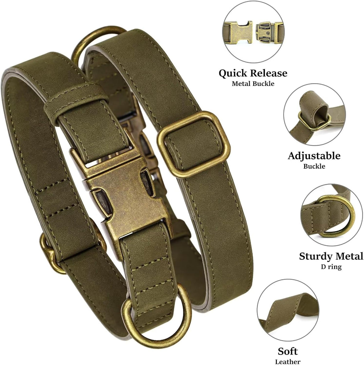 Didog Soft PU Leather Dog Collar, Stylish Quick Released Dog Collars for Large Dogs, Easy Clean