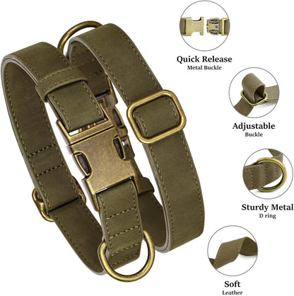 Didog Soft PU Leather Dog Collar, Stylish Quick Released Dog Collars for Large Dogs, Easy Clean