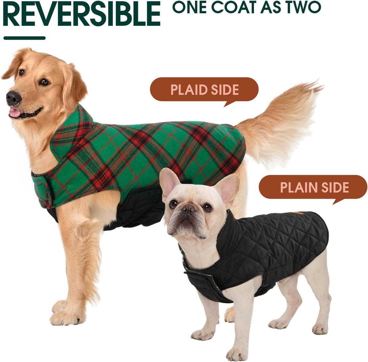 Kuoser Waterproof Dog Coat, Reversible Dog Jacket for Large Dogs, Adjustable Durable Doggie Winter