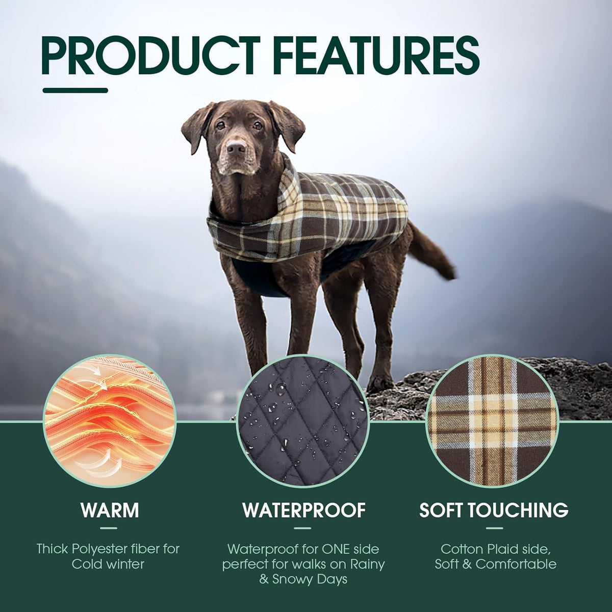 Kuoser Warm Dog Coat, Waterproof Dog Jacket for Extra Large Dogs, Adjustable Durable XXL Doggie