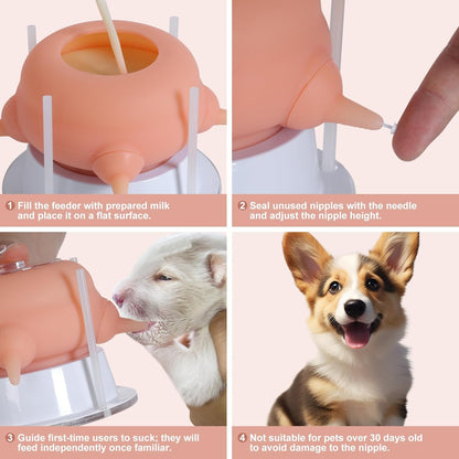 Nursing Nipple Puppy Feeders for Multiple Puppies, 200ml Food-Grade Silicone with 4 Adjustable