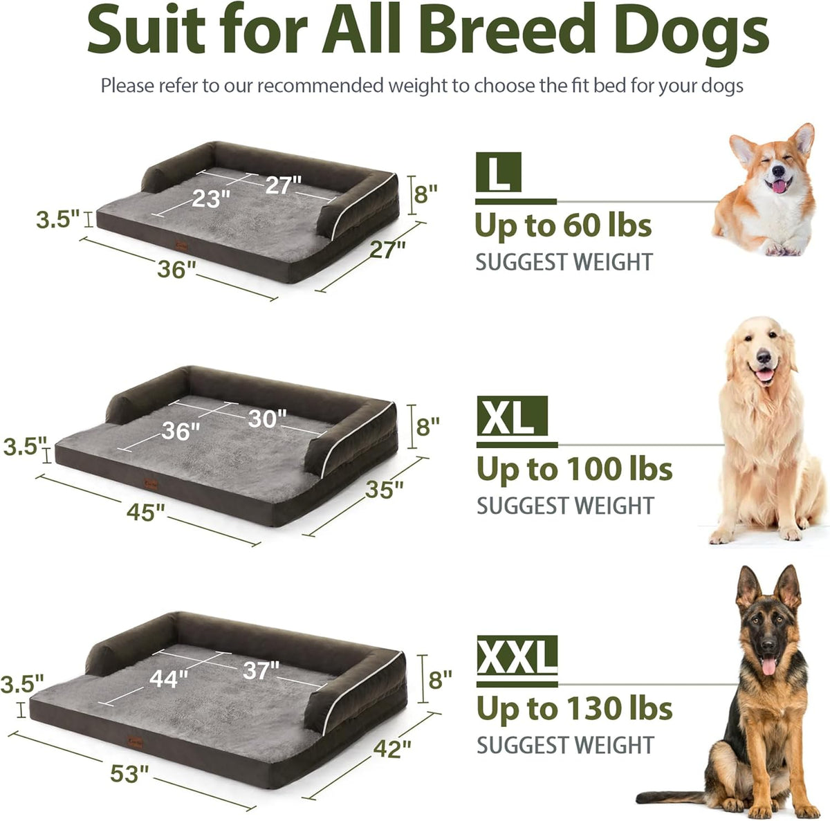 Waterproof Orthopedic Dog Beds Large, Egg-Crate Foam Dog Couch, Comfy Bolster Pet Bed with