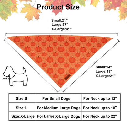 PTDECOR Thanksgiving Fall Dog Bandanas, Orange White Reversible Holiday Pet Scarf, Happy