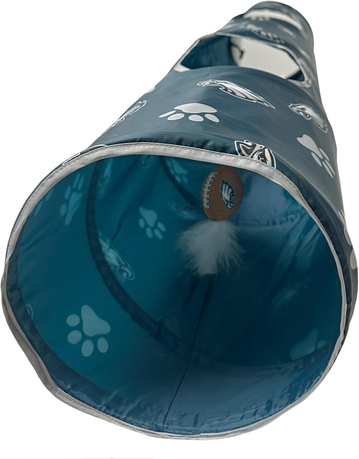 NFL Philadelphia Eagles Cat Tunnel Tube Toy with Plush Football Catnip and Feathers Collapsible