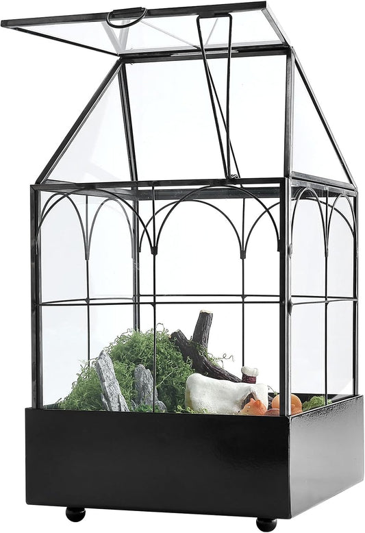 HighFree Glass Terrarium with Metal Tray, Glass Greenhouse Terrarium Kit for Succulents, Cacti