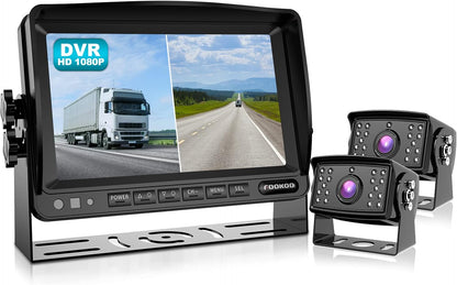 Fookoo ??7" HD 1080P Wired Backup Camera System, 7-inch Dual Split Screen Monitor W/Recording IP69