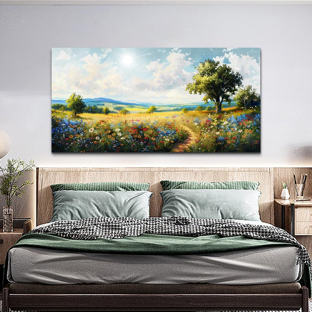 hyidecorart Nature Field Scenery Abstract Painting Framed Wall Art For Living Room Bedroom Wall