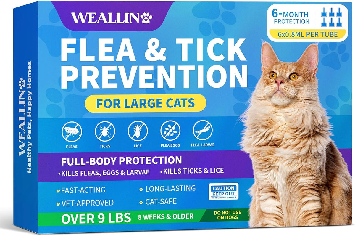 Flea and Tick Prevention for Large Cat, Fleas and Ticks Treatment for Cats Over 9 lbs, Topical Cat