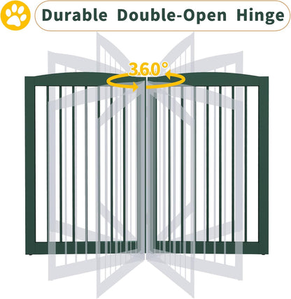 Freestanding Pet Gate for Dogs, Foldable Wooden Dog Gate for House Indoor, Step Over Pet Puppy