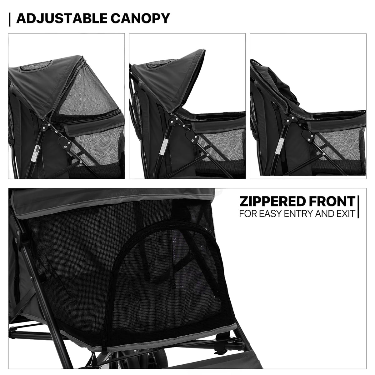 MoNiBloom 4 Wheels Pet Stroller, Easy-Fold Puppy Cage Jogger Stroller with Sun Cover, Pad and Rear