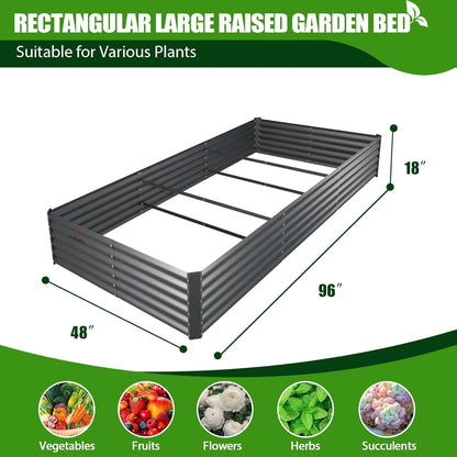A ANLEOLIFE 8X4X1.5ft Galvanized Raised Garden Bed Kit, Rectangular Large Metal Deep Root Planters