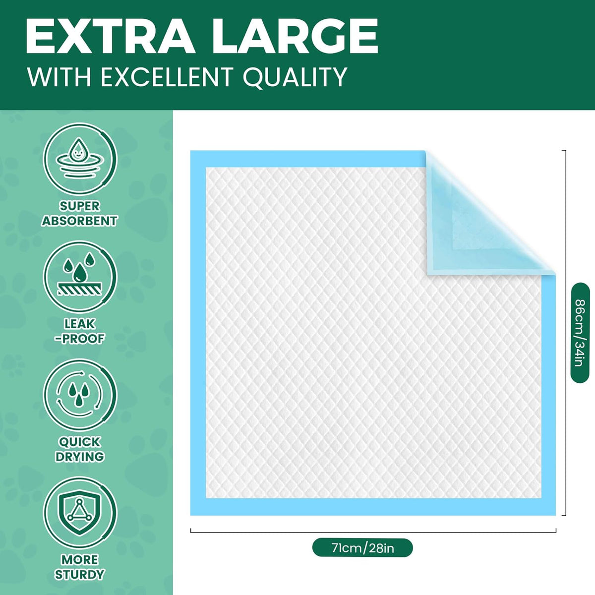 50 Count Dog Pee Pads Extra Large- 28" x 34", Super Absorbent Leak-Proof XL Puppy Pads 50 Pack